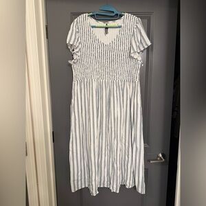 Roolee White and Blue Striped Smocked Dress